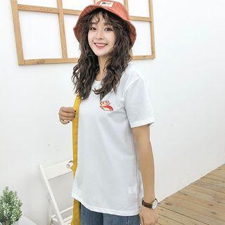 Short-sleeve Pig Embroidered T-shirt White - One Size