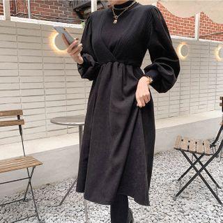 Mock-neck Balloon-sleeve A-line Dress