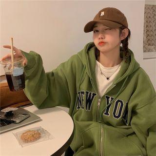 Lettering Zip-up Hoodie Green - One Size