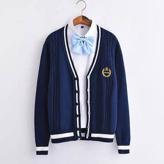 V-neck Crown Embroidered Cardigan