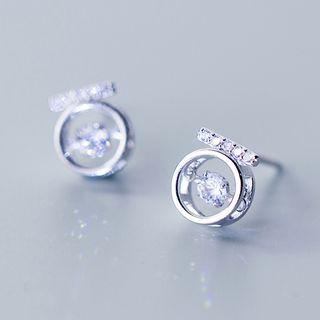 925 Sterling Silver Rhinestone Earring Silver - One Size