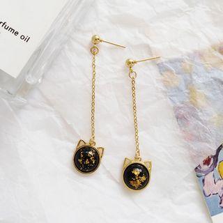 Gold Leaf Cat Dangle Earring