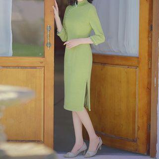 3/4-sleeve Plain Sheath Qipao