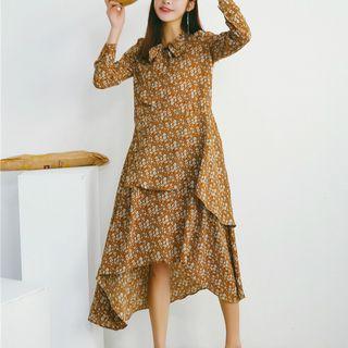 Floral Print A-line Asymmetric Dress