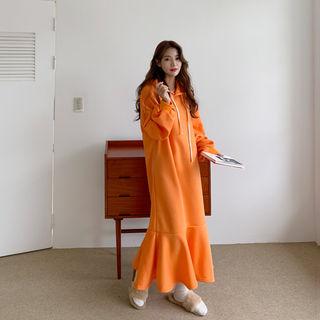 Hooded Ruffle-hem Napped Dress