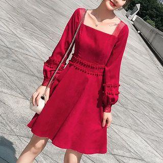 Puff-sleeve Bobble A-line Dress