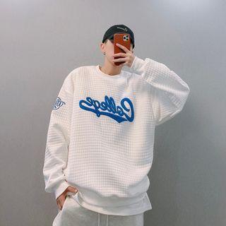 Waffle Pattern Lettering Sweatshirt