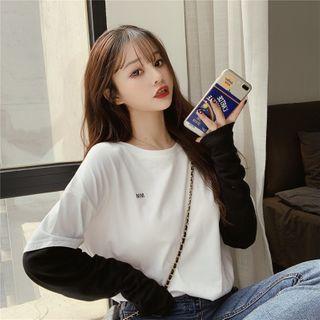 Long-sleeve Mock Two Piece T-shirt White & Black - One Size