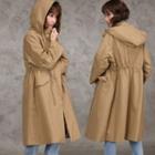 Hidden-button Hooded Parka Beige - One Size