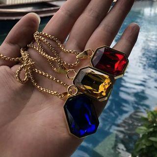 Stainless Steel Faux Gemstone Pendant Necklace