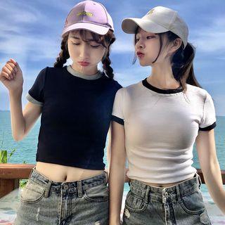 Contrast Trim Short-sleeve Crop T-shirt