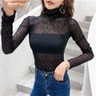 Mock Neck Long-sleeve Mesh T-shirt