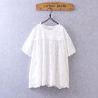 Ruffle Trim Elbow-sleeve T-shirt White - One Size