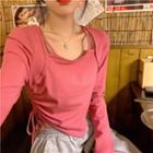 Long-sleeve Drawstring Slim-fit Top