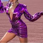 Long-sleeve Deep V-neck Ruched Mini Bodycon Dress