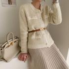 Button-detail Metallic Cardigan Light Beige - One Size