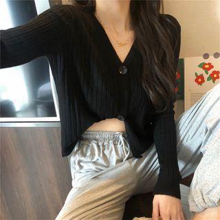 Long Sleeve Rib Knit Cropped Cardigan
