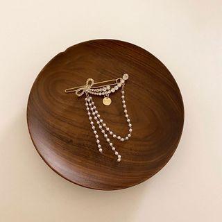 Rhinestone Faux Pearl Chain Hair Pin