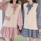 Sweater Vest / Plaid Shirt Dress / Crossbody Bag / Set