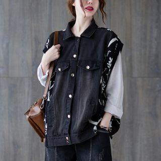 Print Panel Denim Vest
