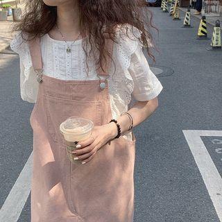 Short-sleeve Eyelet Lace Top / Overall Dress / Set