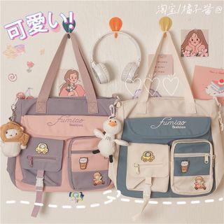 Two-tone Buckled Canvas Tote Bag