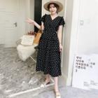 Short-sleeve Polka Dot A-line Midi Tiered Dress