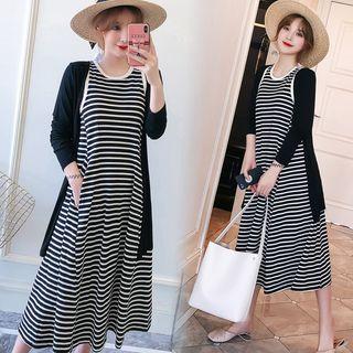 Set: Striped Tank Dress + Cardigan