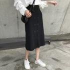 Double-breasted Midi Knit Skirt Black - One Size