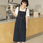 H-line Denim Overall Dress Blue - One Size