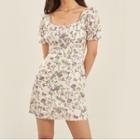 Puff-sleeve Floral Bow Dress