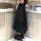 Frill Trim Midi A-line Skirt Black - One Size