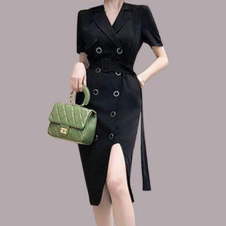Short-sleeve Double-breasted Sheath Blazer Dress