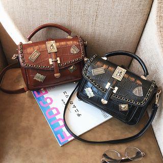 Patched Faux Leather Crossbody Bag