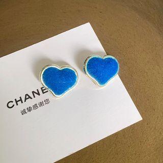 Heart Chenille Alloy Earring 1 Pair - Stud Earring - Blue - One Size