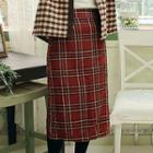 Buttoned Plaid H-line Midi Skirt