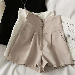 Zipper High-waist Wide-leg Shorts