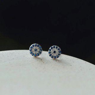 Rhinestone Stud Earring 1 Pair - Blue & Silver - One Size