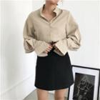 Stand Collar Puff Sleeve Blouse