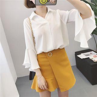 3/4-sleeve Ruffled Chiffon Blouse
