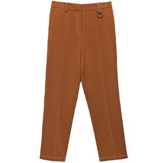 Contrast Trim Cropped Straight Cut Pants