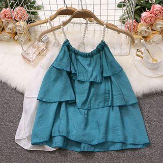 Faux Pearl Ruffle Trim Camisole Top
