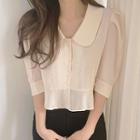 Puff-sleeve Collared Button-up Blouse