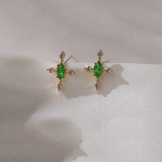 Rhinestone Stud Earring 1 Pair - Green - One Size
