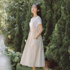 Set: Short-sleeve Blouse + Drawstring Overall Dress