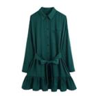 Tie-waist Tiered Mini A-line Shirtdress