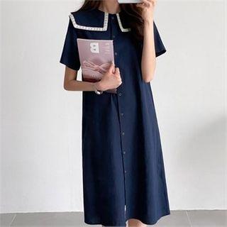 Lace-tri Sailor-collar Shirtdress