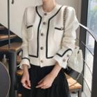 Contrast Trim Round-neck Knitted Cardigan