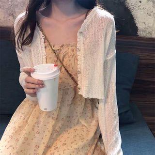 Cropped Cardigan / Spaghetti-strap Floral Print Midi A-line Dress