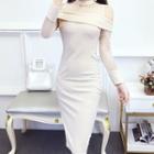 Cold-shoulder Long-sleeve Side-split Sheath Dress